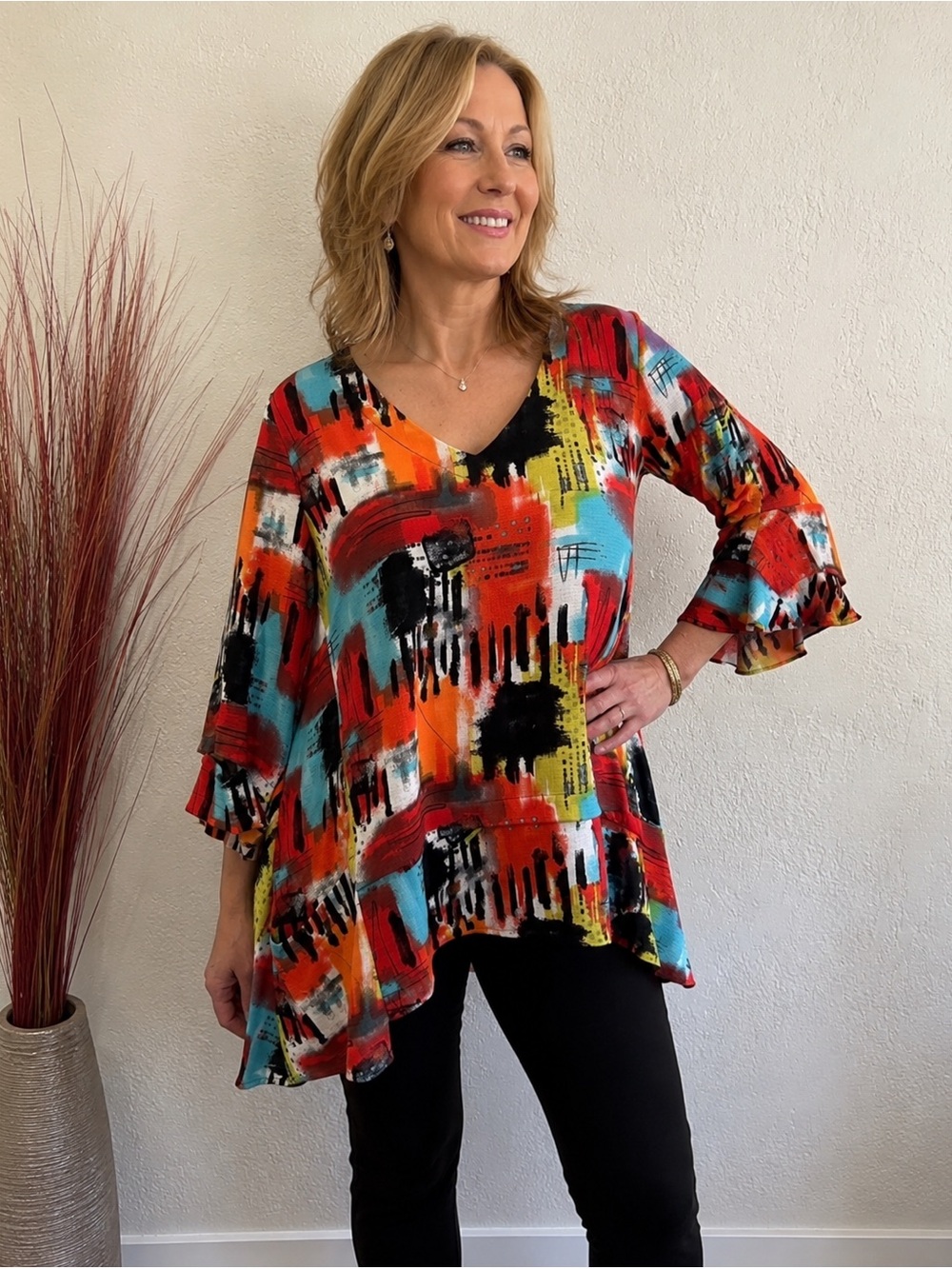 MOONLIGHT 100% polyester abstract art to wear top MED Made in USA